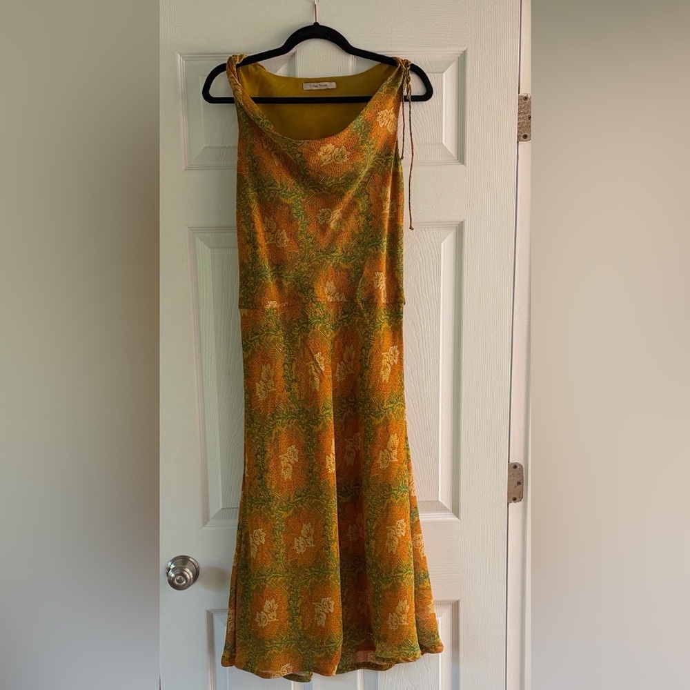 Free People Intimately Floral Slip Midi Dress Orange Green Tie Strap Boho